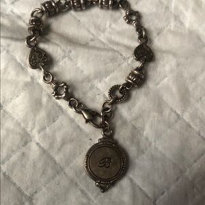 Antique-Style Monogram 'B' Heart Link Bracelet in Aged Silver